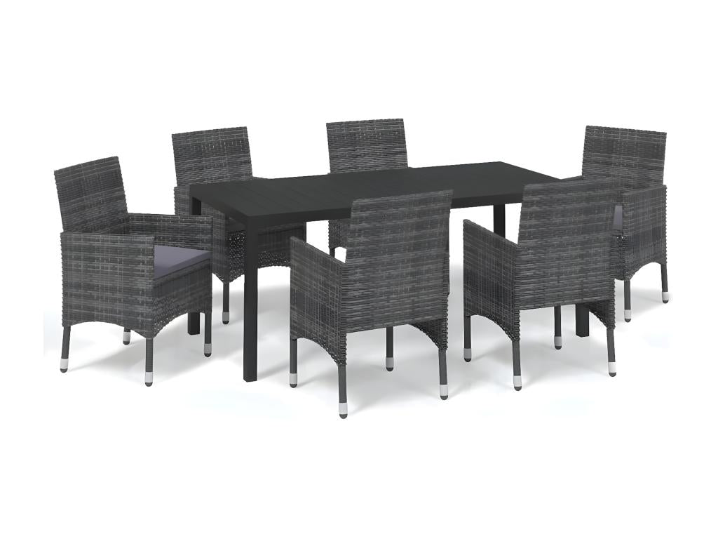 Mobilier à dîner de jardin et coussins 7pcs Résine tressée Gris EPBY50635