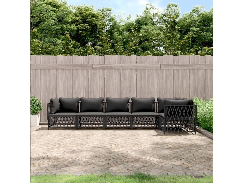 Salon de jardin avec coussins 6 pièces acier anthracite IROE51461