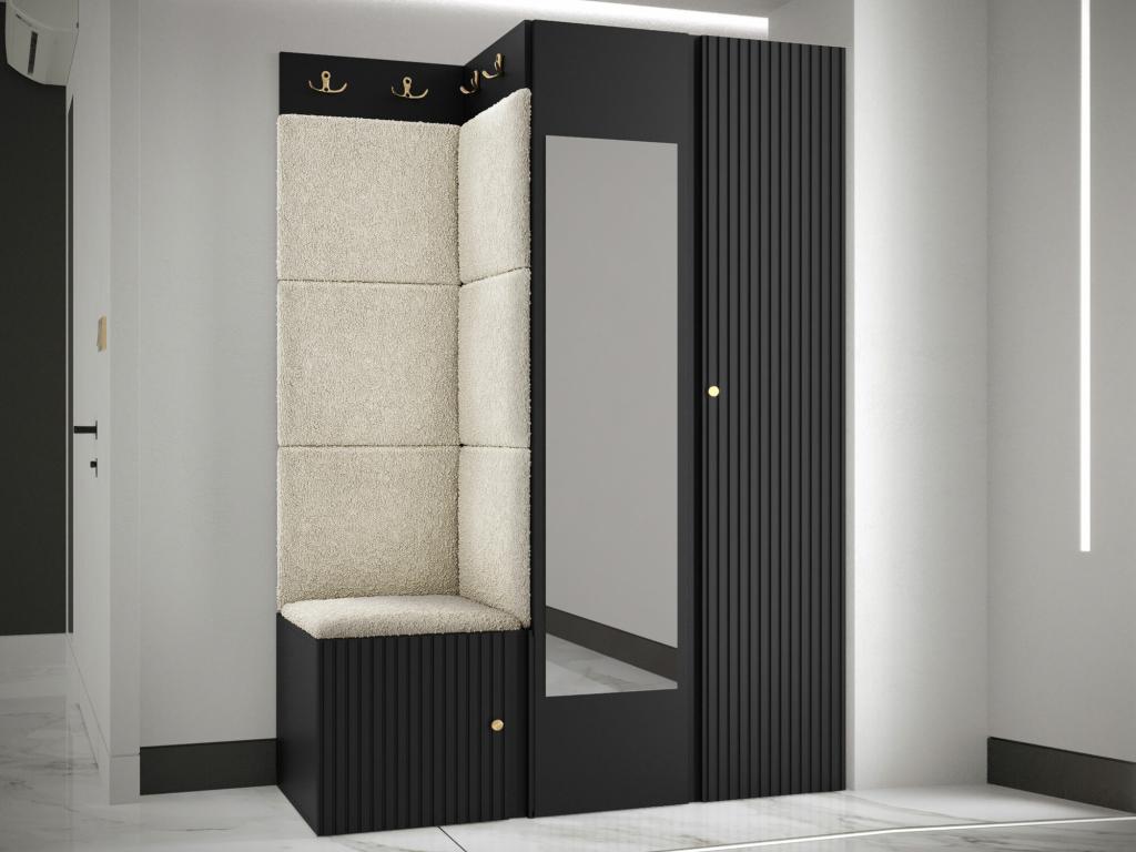 Meuble d'entrée Decohaute 388 186x116x46cm Miroir Brun clair - Noir Tapisserie - Stratifié WBHL99715
