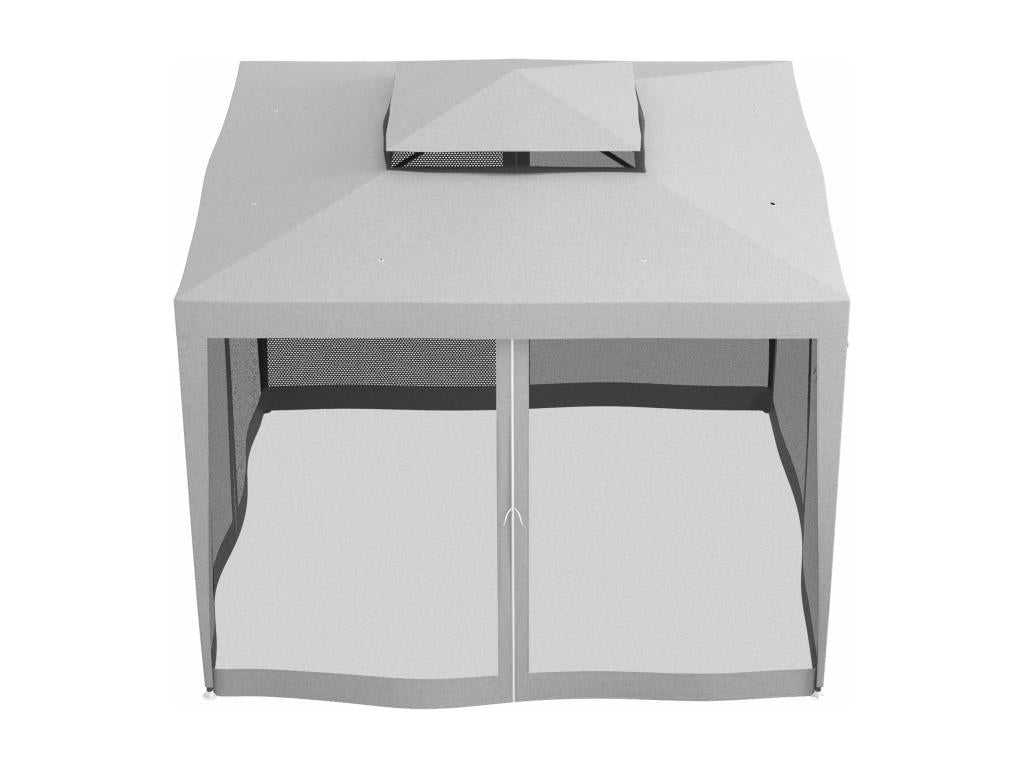 Tonnelle barnum de jardin 3L x 3l m avec 4 moustiquaires amovibles - double toit - métal polyester gris KROC85044