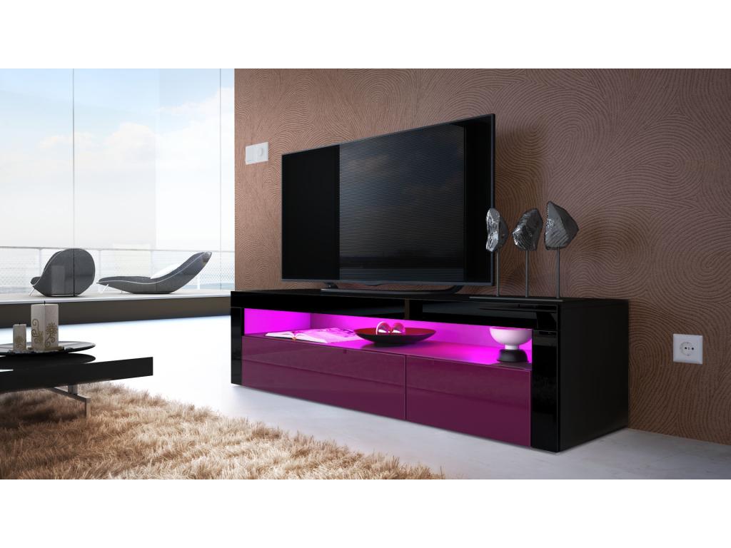 Meuble Bas Noir Mat / Noir Et Mûre Laqué Avec LED lxhxp 155x46x40 RCCS93965