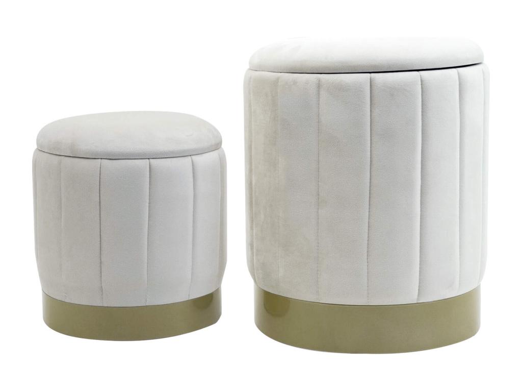 Pouf avec rangement Domopure 44x35.5x35.5 Tissu Polyester Acier Blanc Jaune Moderne ENSEMBLE 2 pcs QBQE58933