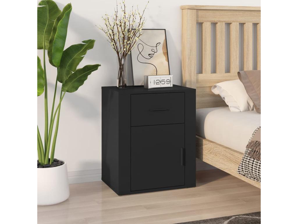 Domopure Premium - Table de chevet Noir 50x36x60 cm Bois d'ingénierie PWSY21011