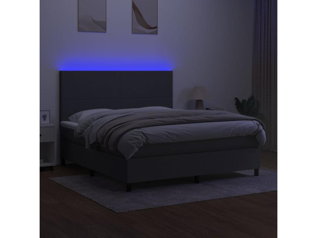 Sommier à décohaute de lit et matelas et LED Gris foncé 160x200 cm ONVR78917