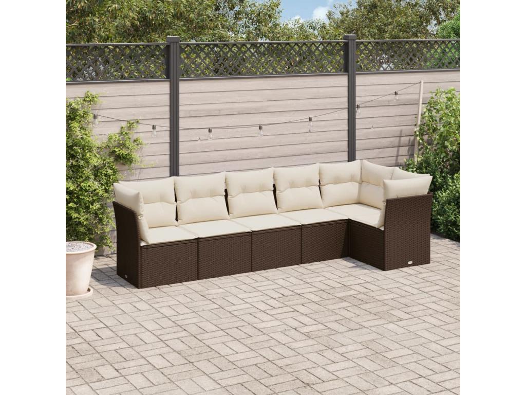 Salon de jardin avec coussins 6 pcs marron résine tressée VOKC64321