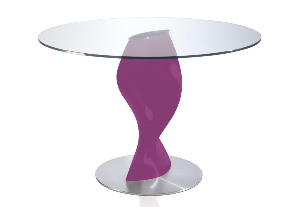 Table ronde plateau verre et pied fibre de verre laqué violet Torsada-Dimensions D 110 x H 76 cm UYCJ20612