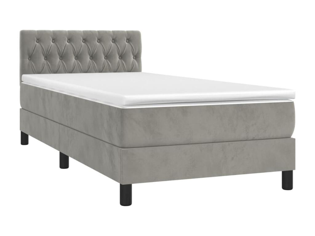Sommier tapissier matelas et LED Gris clair 100x200 cm Velours IFNG13146