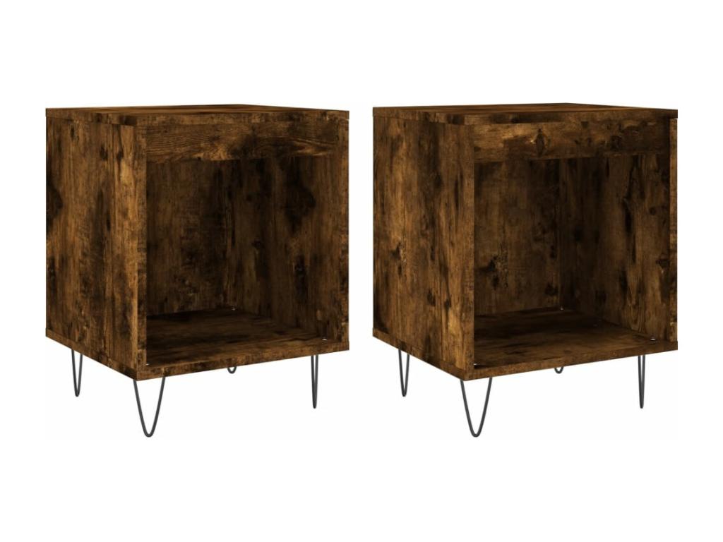 Tables de chevet 2 pièces chêne fumé 40x35x50 cm bois ingénierie UWWV43375
