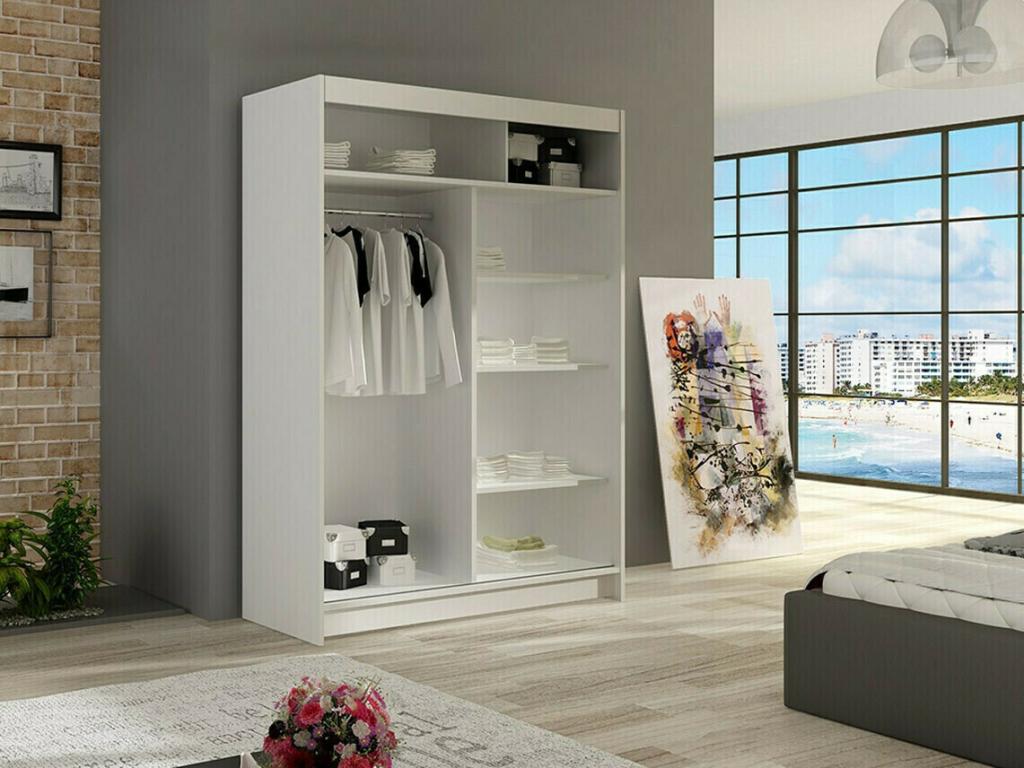 Armoire Decohaute 117 Blanc 200x120x58cm Portes d'armoire Glissement PJTM65359