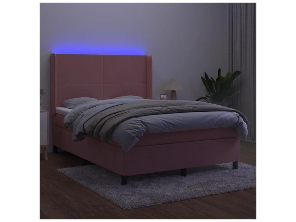 Sommier à décohaute de lit matelas et LED Rose 140x190 Velours YEUE33889
