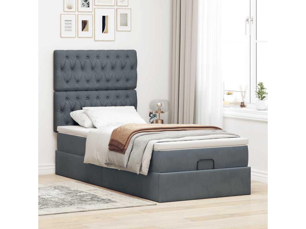 Cadre de lit ottoman et matelas gris foncé 90x200 cm velours YHJE48344