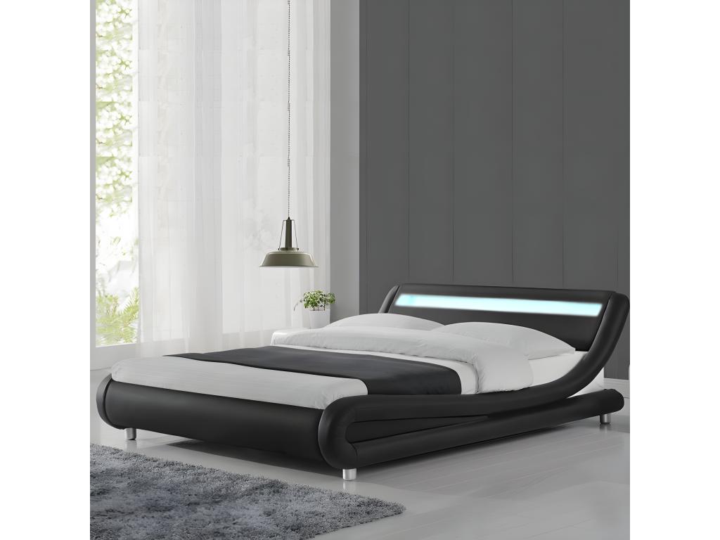 Lit Led Design Decohaute Noir 160cm Avec Matelas Romance HBTX66465