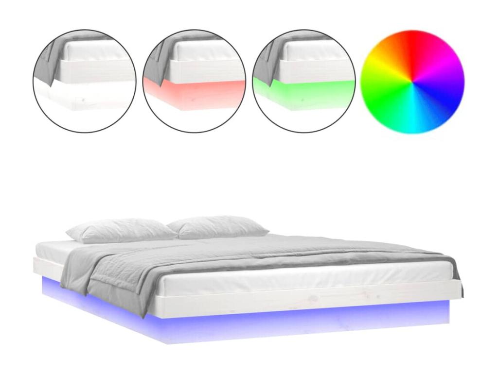 Cadre de lit à LED sans matelas blanc 200x200 cm bois massif TOTY50088