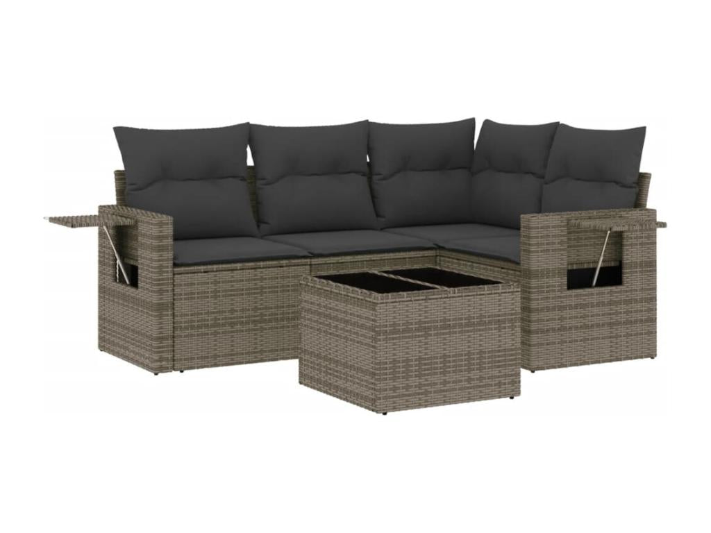 Salon de jardin 5 pcs avec coussins gris résine tressée CQNL98119