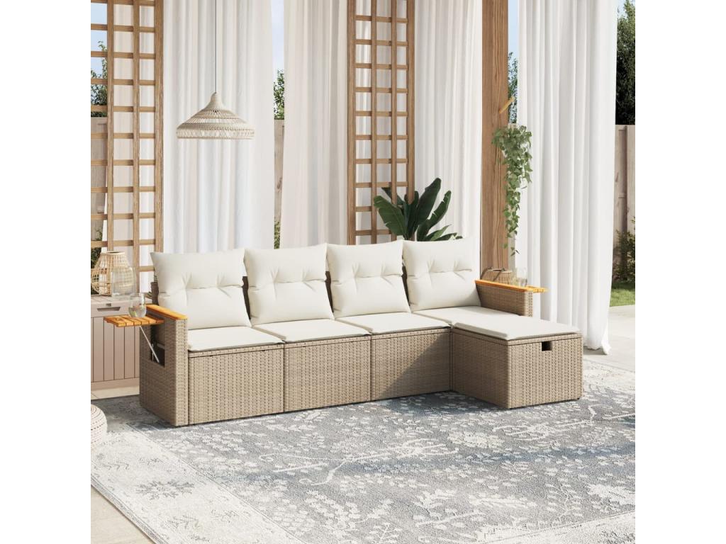 Salon de jardin avec coussins 5 pcs beige résine tressée LLVK73790