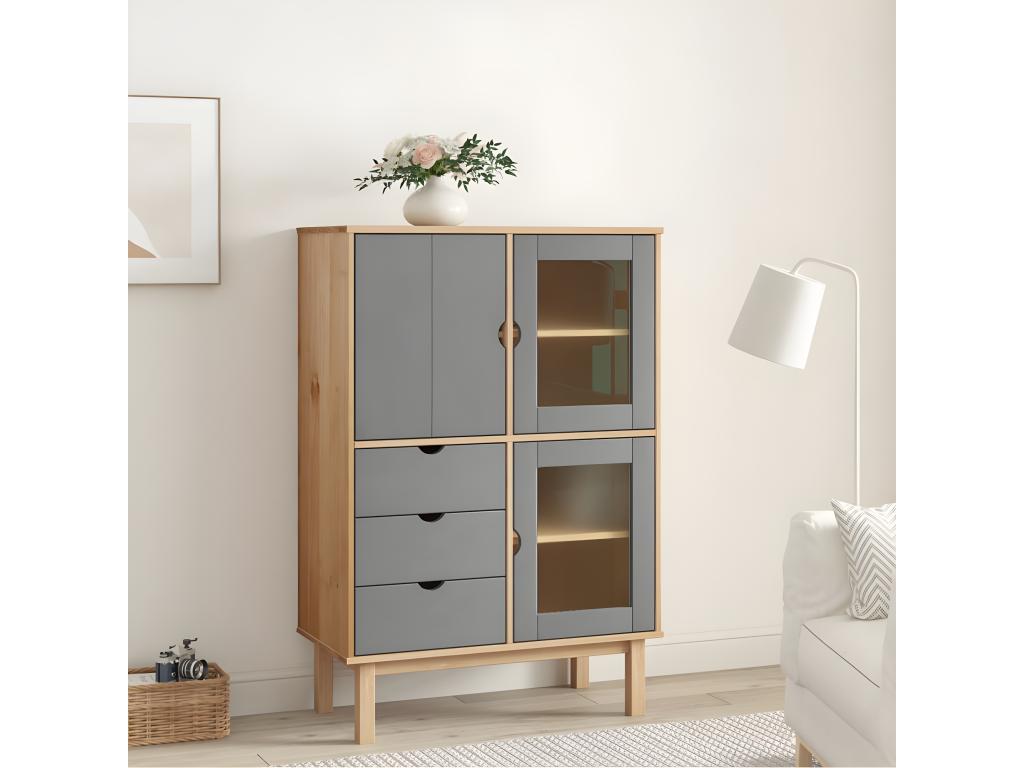 Buffet haut Decohaute marron et gris 85x43x125 cm bois massif de pin PNSB47995