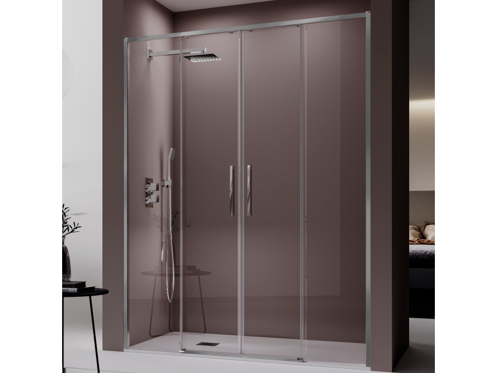 Paroi de douche 2 verres fixes 2 portes coulissantes Domopure 174-176.6 cm EOAW33292