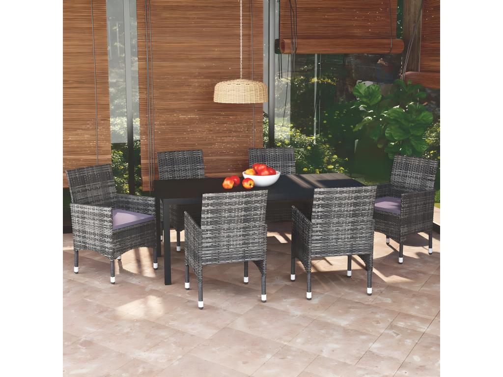 Mobilier à dîner de jardin et coussins 7pcs Résine tressée Gris EPBY50635