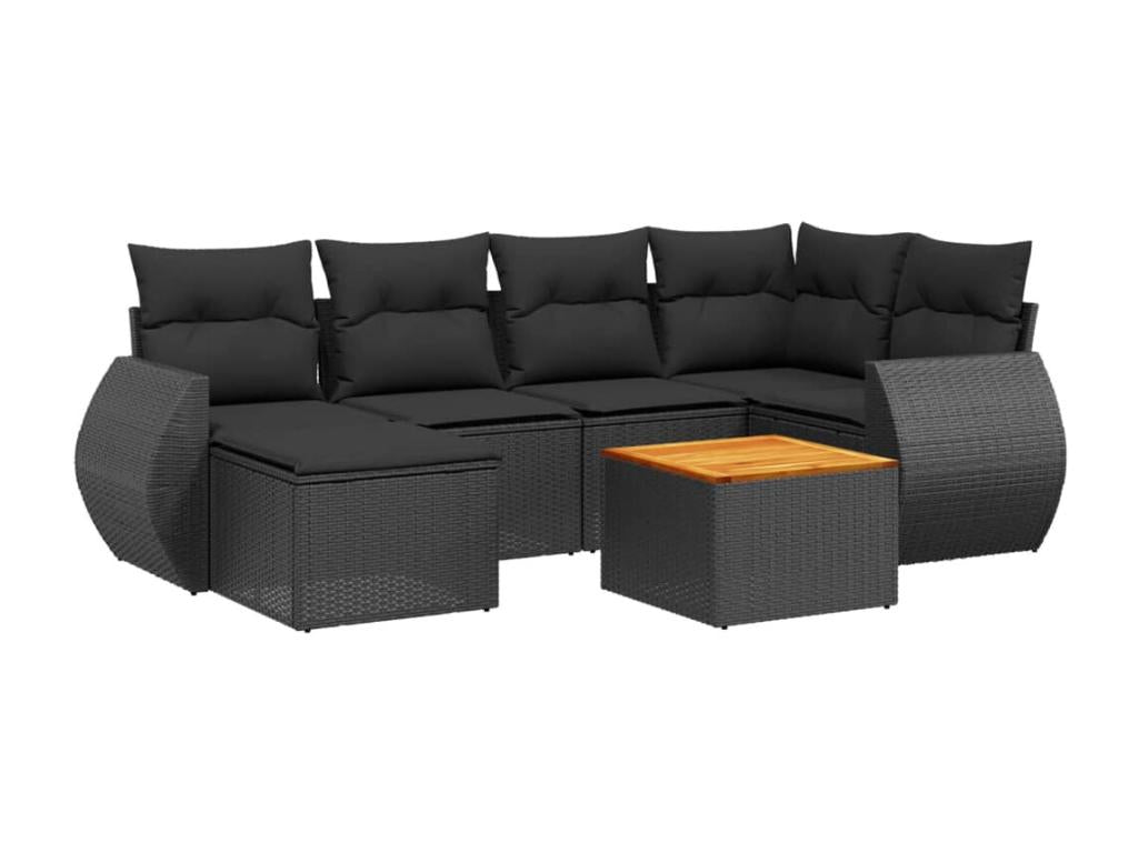 Salon de jardin 7 pcs avec coussins noir résine tressée PCKM02063