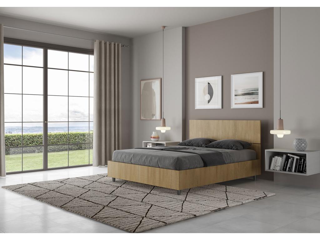 Lit double coffre 140x190 tête de lit droite chêne nature Decohaute BAHG82537