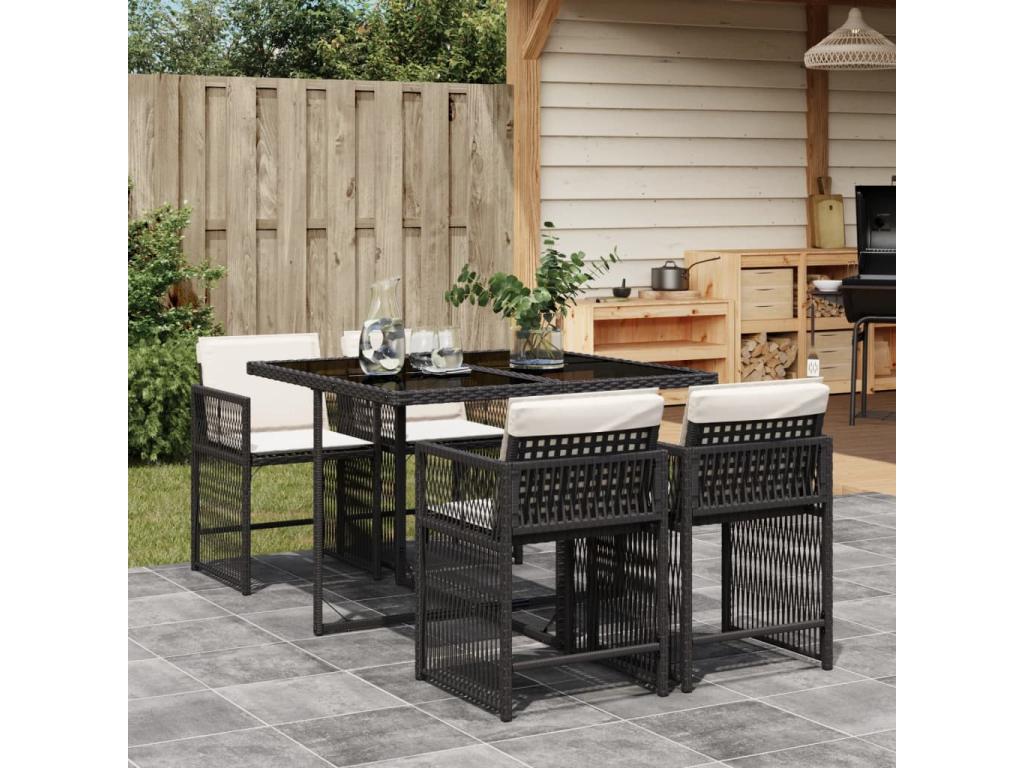 Ensemble à manger de jardin coussins 5pcs Noir Résine tressée SGNM73733