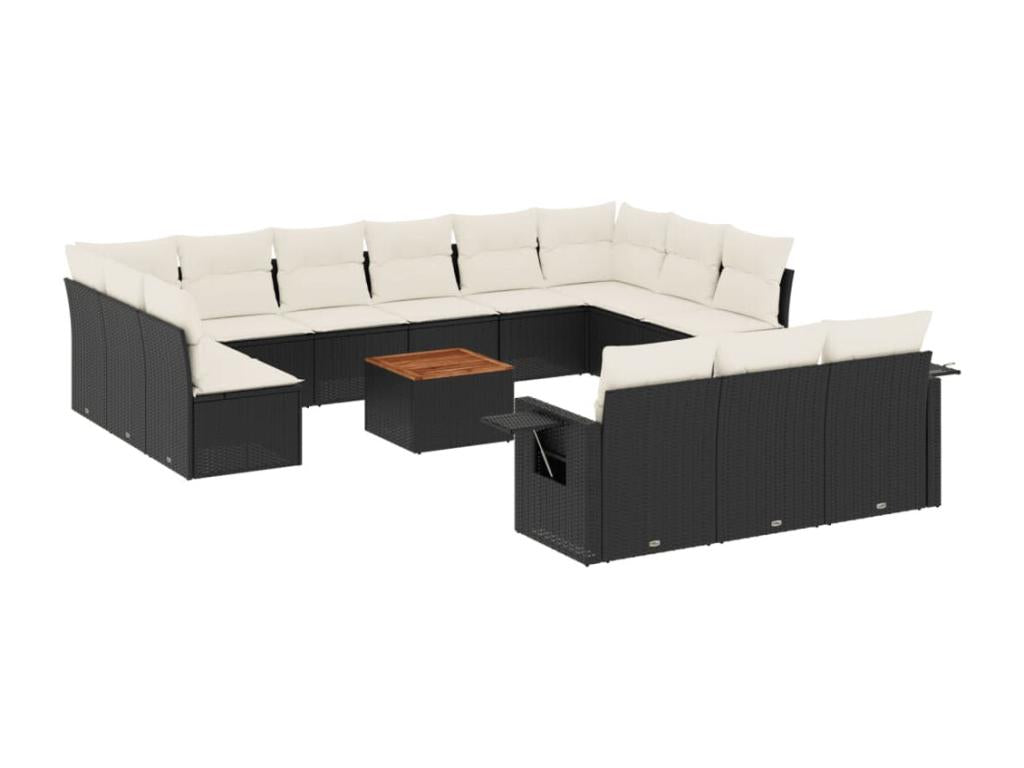 Salon de jardin avec coussins 14 pcs noir résine tressée EQMR76809