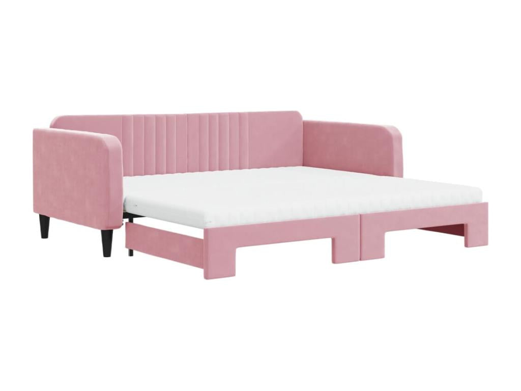 Lit de jour avec lit gigogne et matelas rose 100x200 cm velours OALO75799