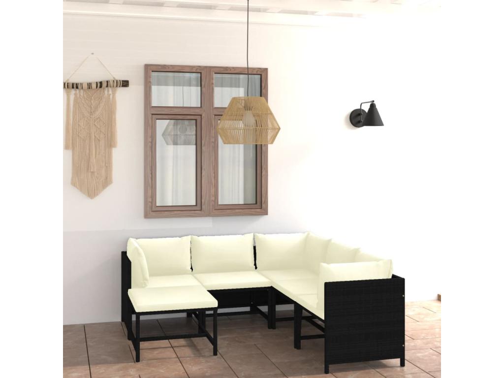 Salon de jardin 6 pcs avec coussins Résine tressée Noir NEKD02326