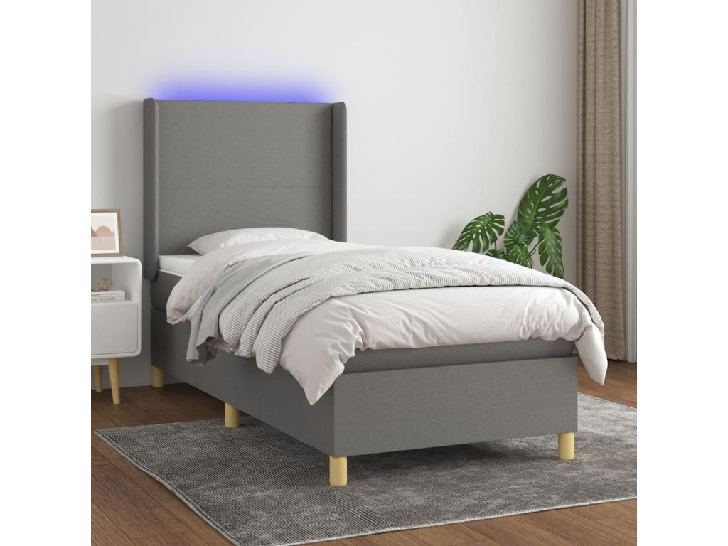 Sommier tapissier avec matelas et LED Gris foncé 90x200cm Tissu RBPO13211