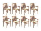 Chaises de jardin empilables avec coussins lot de 8 Teck solide RPLG26195