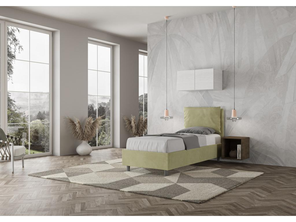 Lit adulte moderne avec coussins rembourrés microfibre Decohaute-Couleur Vert kaki-90x190 ZLWS28033