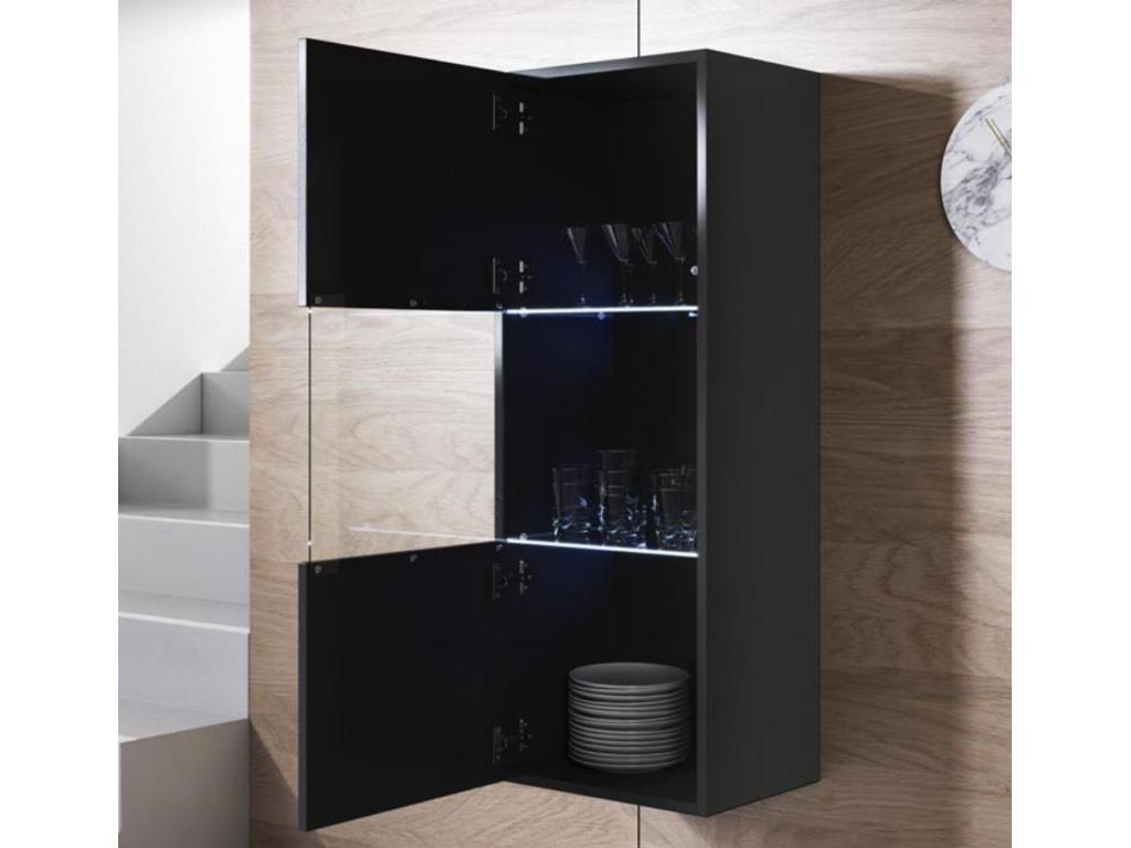 Vitrine pour Salon Salle à manger en Noir avec LED 40x29x126cm Decohaute V3 FITG31735