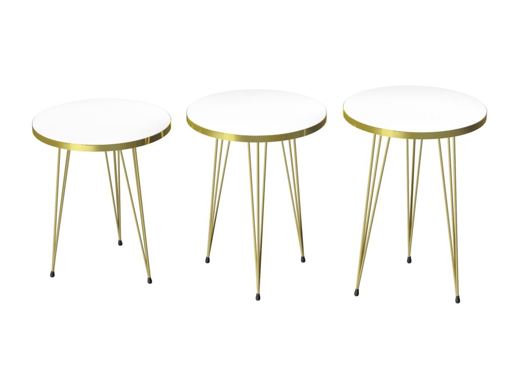 Ensemble de 3 tables d'appoint Ry rondes gigognes blanc ou Decohaute ULWO27318