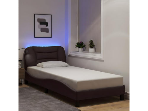 Cadre de lit avec LED sans matelas marron foncé 90x200 cm tissu FZTV99485
