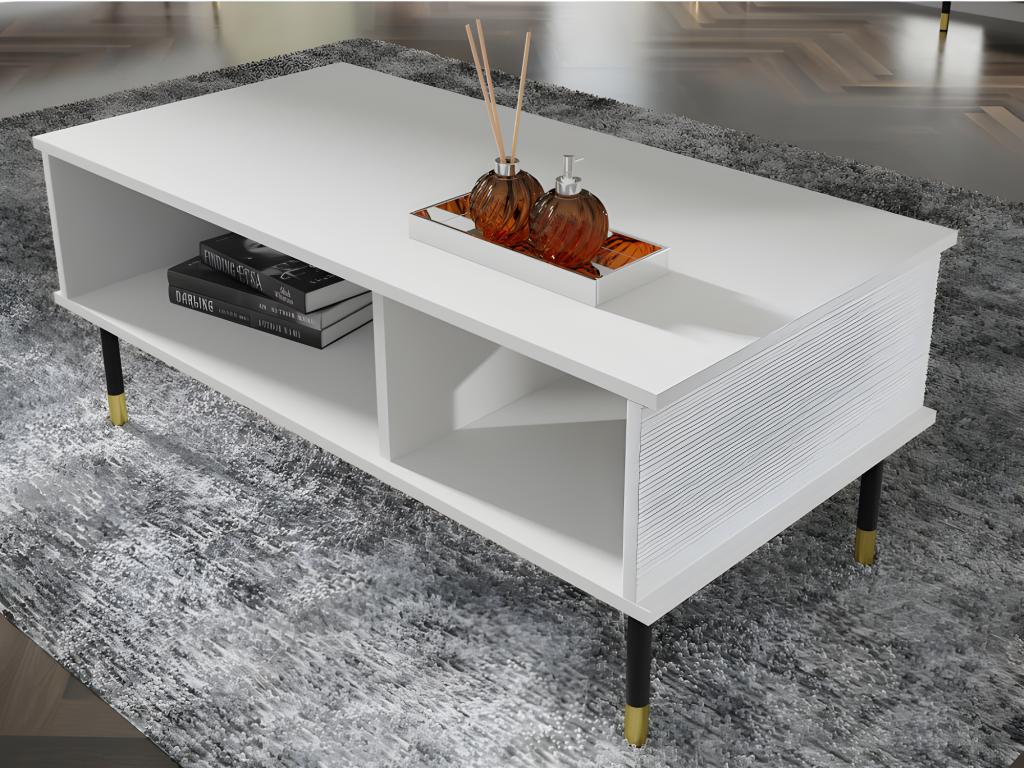 Table basse 110x55 cm fraisée Blanc mat sur pieds MESHEWOOD FPQI11646