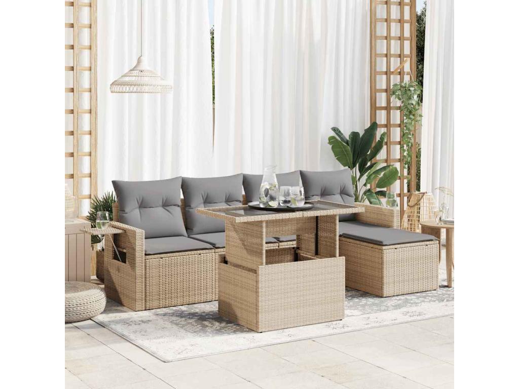 Salon de jardin avec coussins 6 pcs beige résine tressée WUGO36861