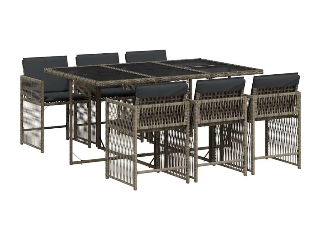 Ensemble à manger de jardin et coussins 7 pièces gris rotin KEKD66602