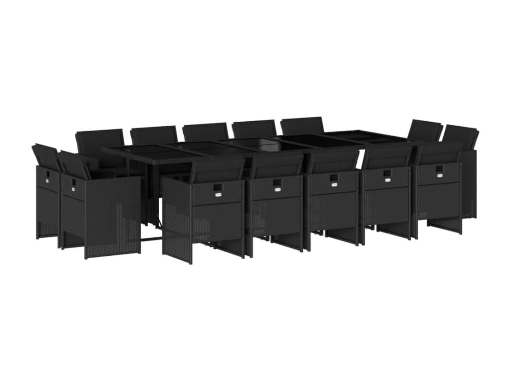 Ensemble à manger de jardin 15 pièces coussins noir résine tressée WHRK62863
