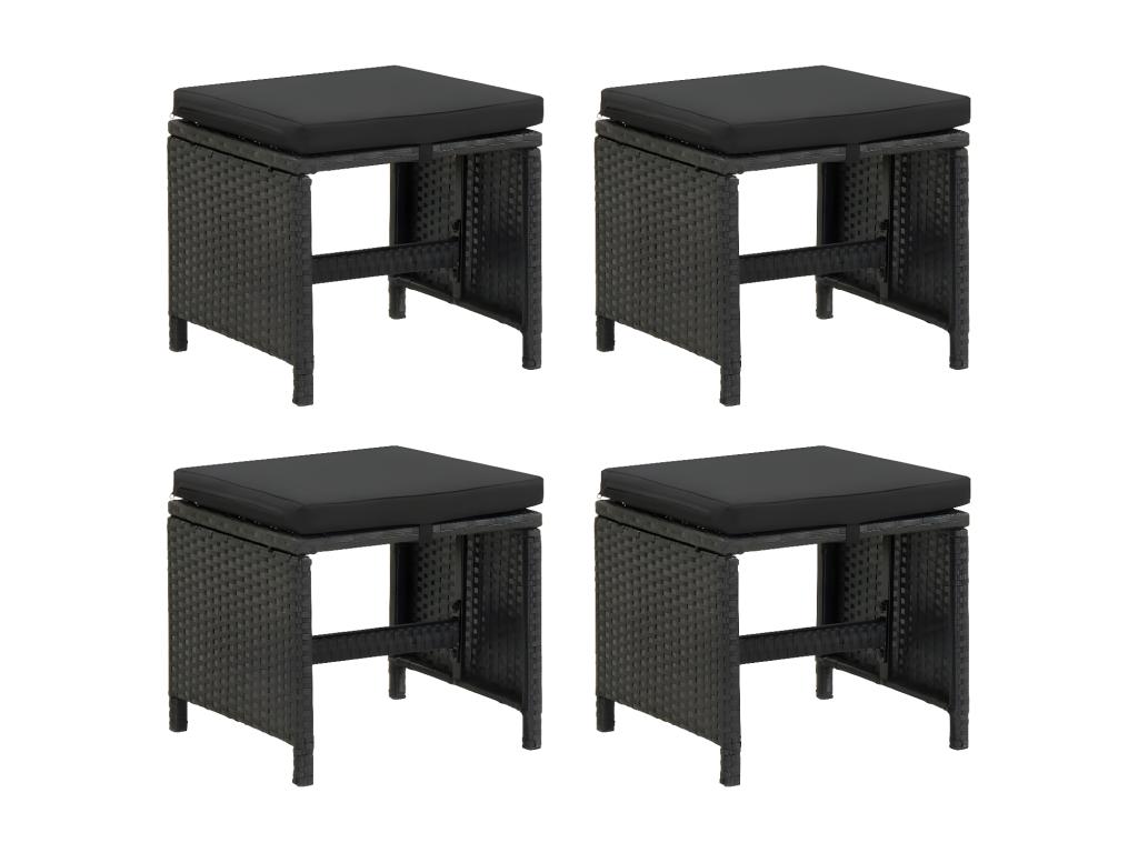 Tabourets de jardin lot de 4 avec coussins Résine tressée Noir JGER81797