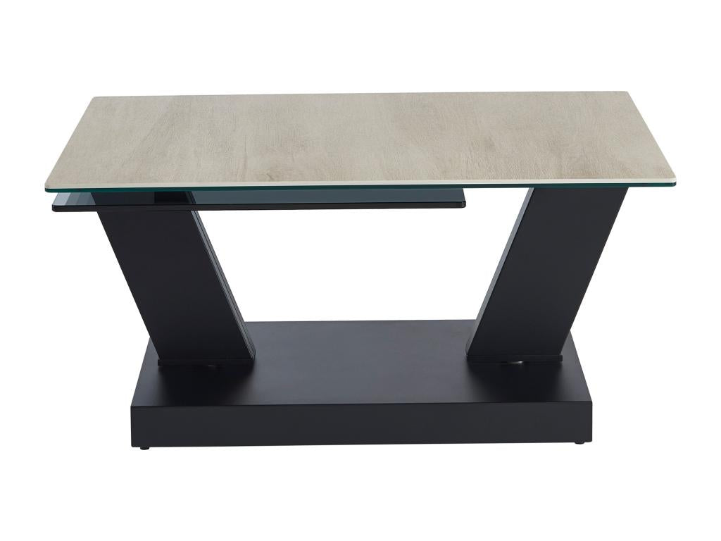 Table basse avec plateaux pivotants - Céramique verre trempé fumé et métal - Noir et naturel - Decohaute PXGZ86665