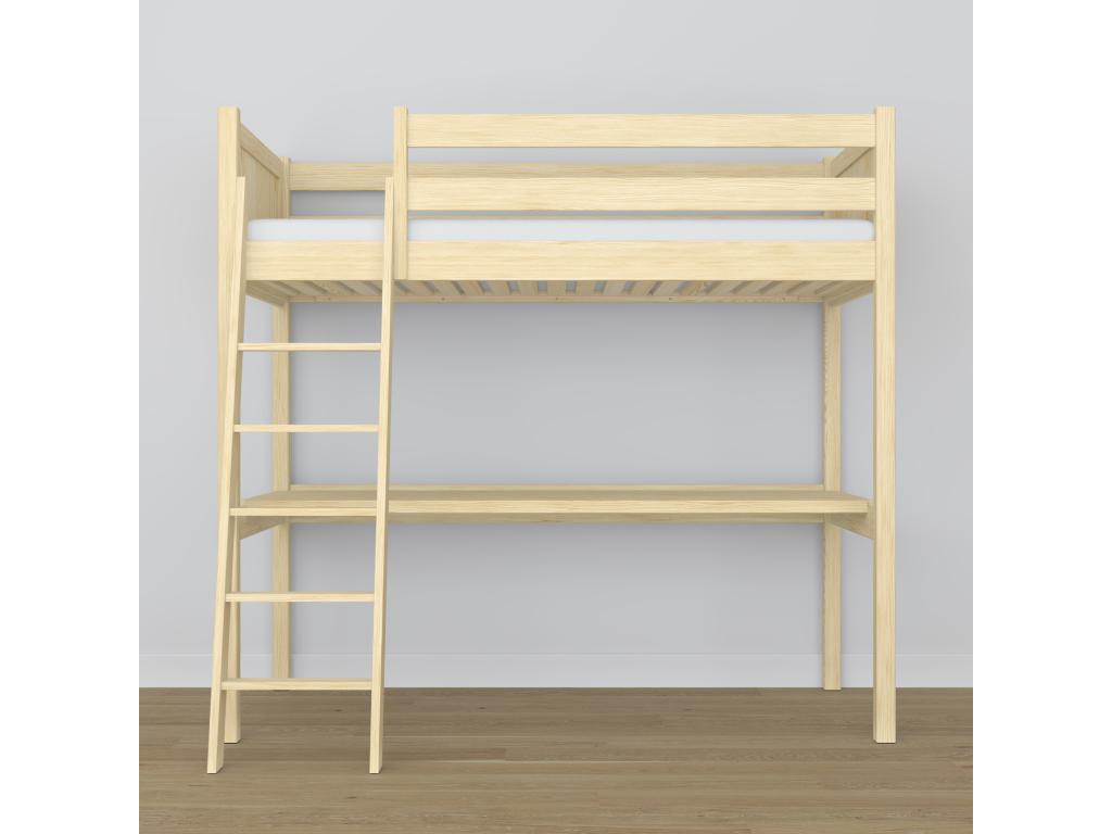 Lit mezzanine en bois - avec bureau N04 Pin Clair 80x180 HMKM97800