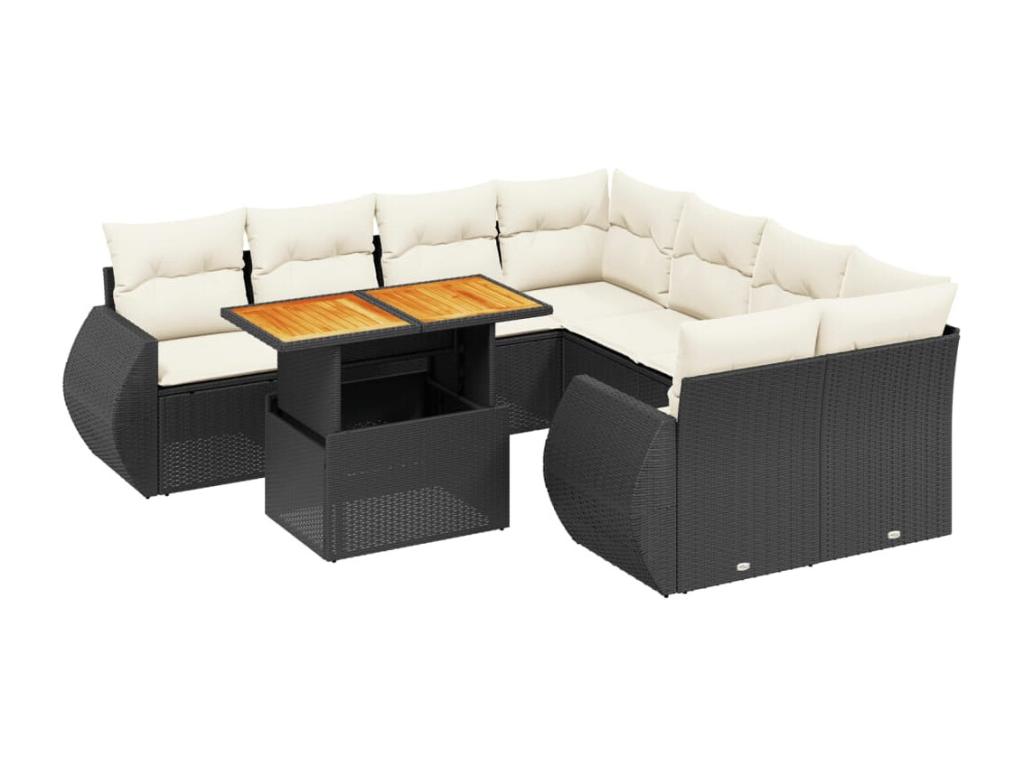 Salon de jardin 9 pcs avec coussins noir résine tressée UXGD55776