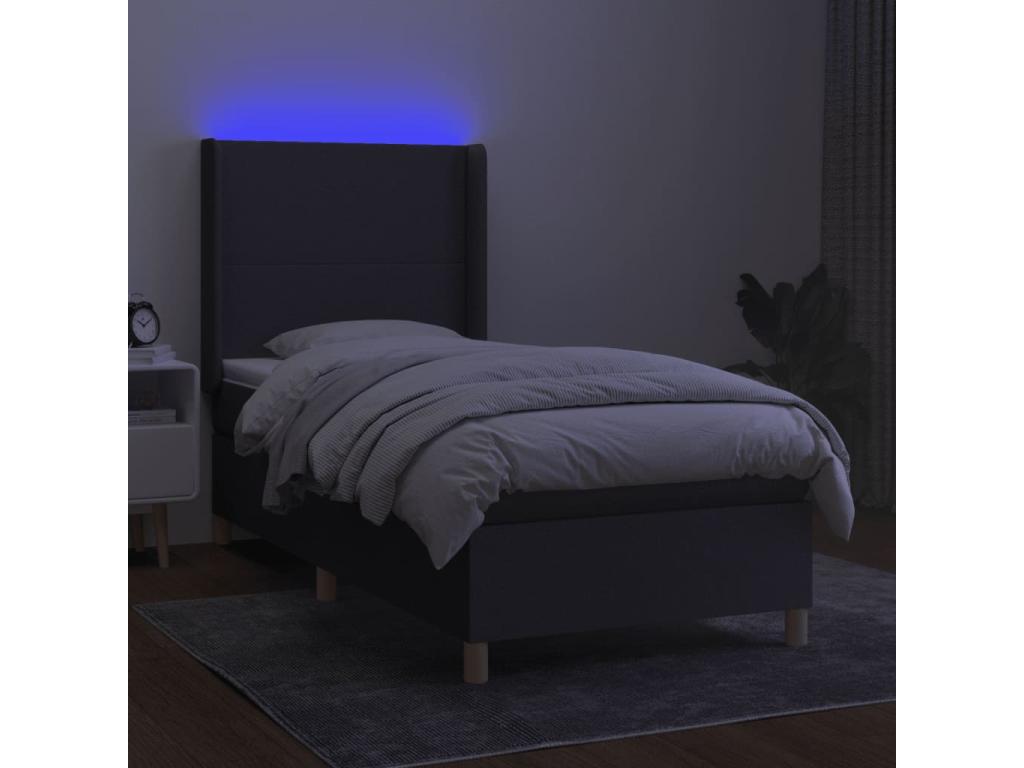 Sommier tapissier avec matelas et LED Gris foncé 90x200cm Tissu RBPO13211