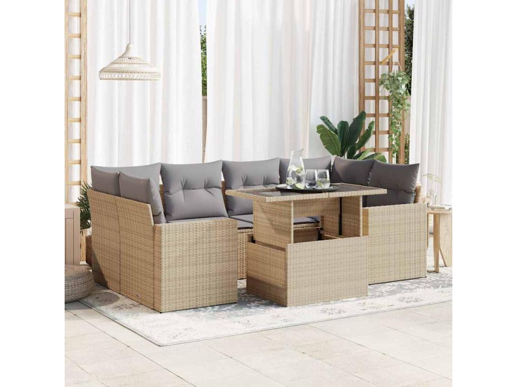 Salon de jardin avec coussins 7 pcs beige résine tressée XXAB02997