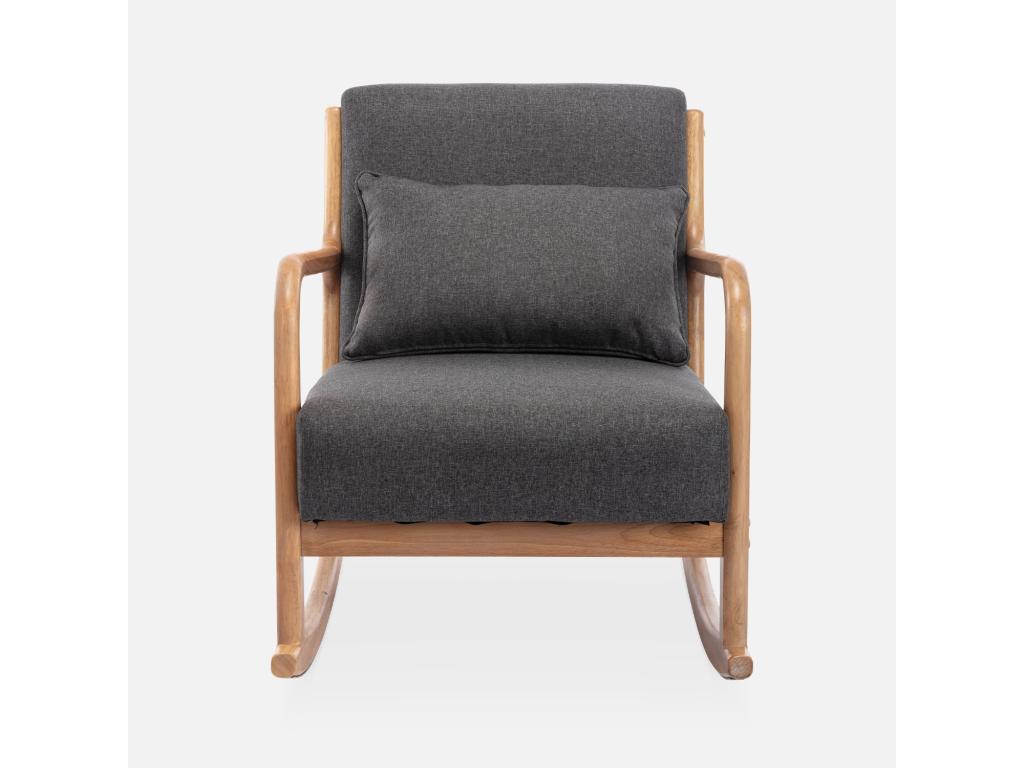 Fauteuil à bascule design en bois et tissu- 1 place- rocking chair scandinave- gris foncé MRJN91983