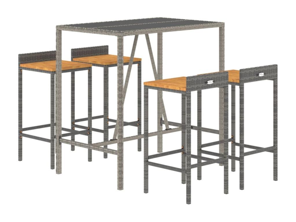 Ensemble de bar jardin 5 pièces gris poly rotin/bois massif Decohaute IPFT80466