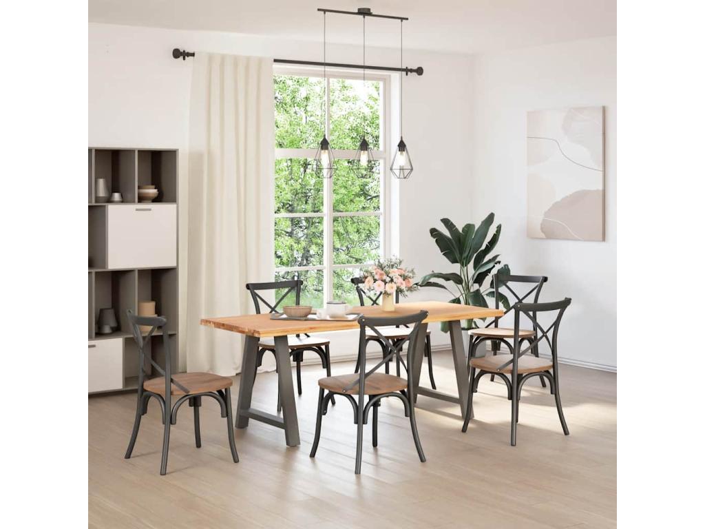 Table à manger marron clair bois de chêne massif rectangulaire OUGE02861