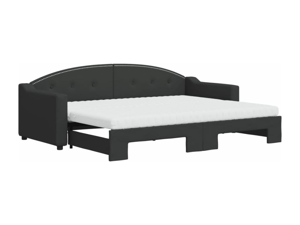 Lit de jour avec lit gigogne et matelas noir 80x200 cm tissu SNAN16792