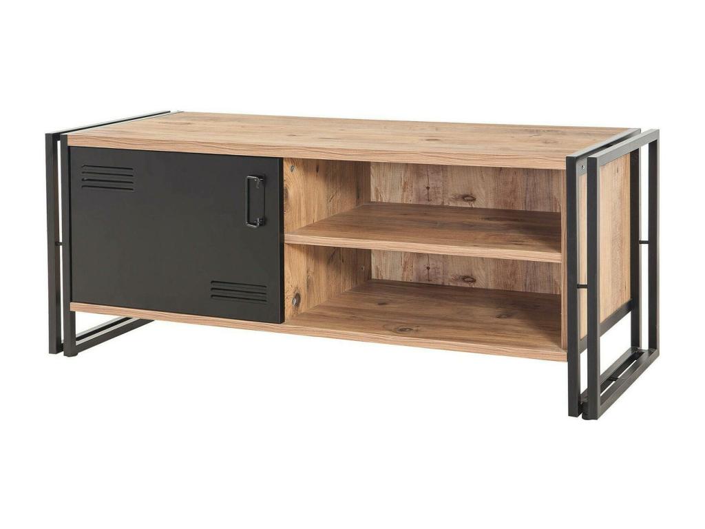 Meuble TV Décohaute Buffet de salon Armoire basse pour TV Base murale de rangement 130x45h50 cm Chêne et Noir PVZV50026