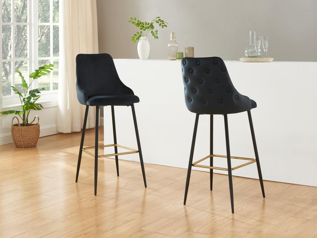 Lot de 2 tabourets de bar en velours et métal - Noir - Domopure SKCN08000